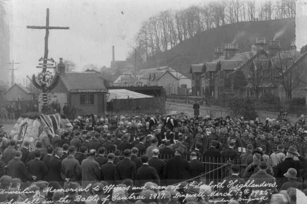 Unveiling of Dingwall's Cambrai Cross in 1925. (DIngwall Museum)
